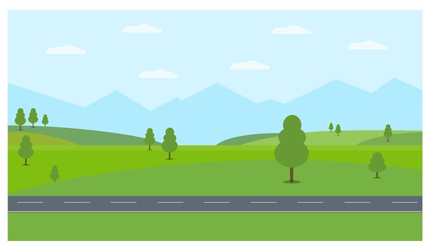 Anpassbare Landschaft Vektor Straße Grün Feld amp Berge für Reisen Blogs Spieldesign