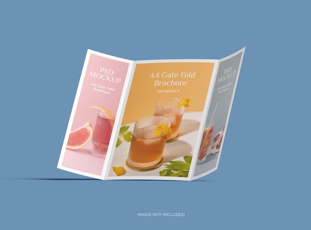 Anpassbares A4 Gate Fold Broschüren-Mockup zur Präsentation deines Designs 3D-Rendering