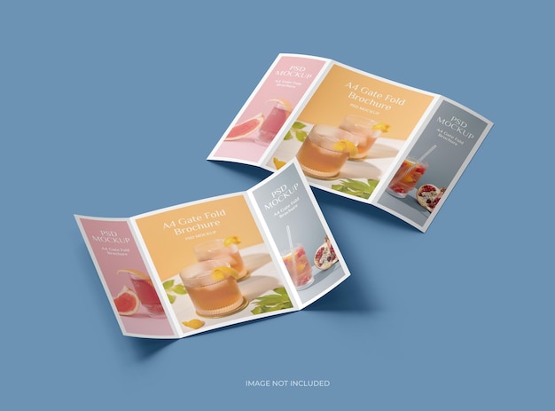 Anpassbares A4 Gate Fold Broschüren-Mockup zur Präsentation deines Designs 3D-Rendering
