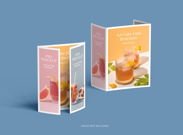 Anpassbares A4 Gate Fold Broschüren-Mockup zur Präsentation deines Designs 3D-Rendering