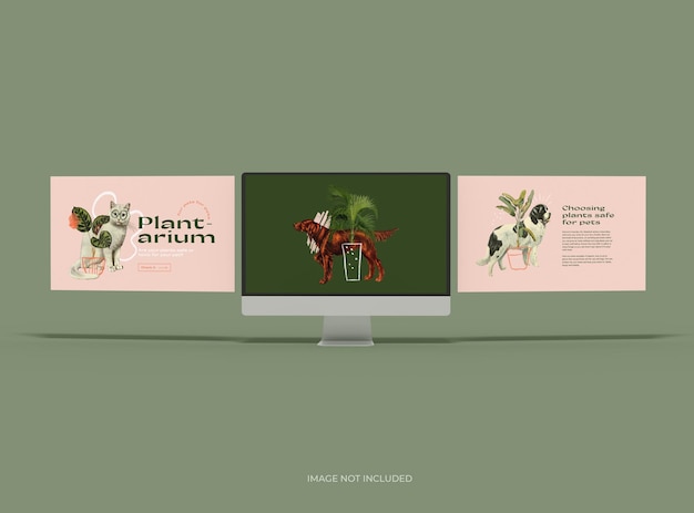 Anpassbares Mockup eines weißen unmarkierten Tablets mit popup-veränderlichen Bildschirmen 3D-Rendering