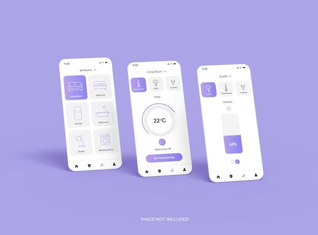 Anpassbares Mockup mit getrennten Handy-Bildschirmen für die 3D-Rendering von ui ux-App-Präsentationen