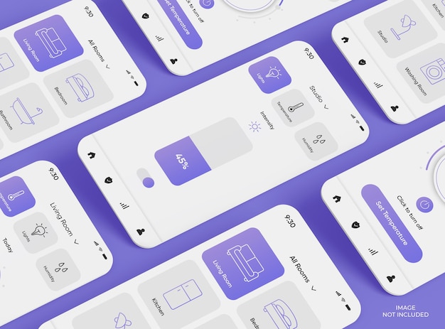 Anpassbares Modell mit separaten Mobiltelefonbildschirmen für die 3D-Darstellung von UI-App-Präsentationen