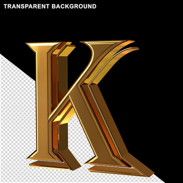 Ansicht der goldenen Buchstaben von right.3d Buchstabe k