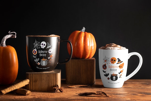 PSD ansicht der tasse für halloween mit dekorationen