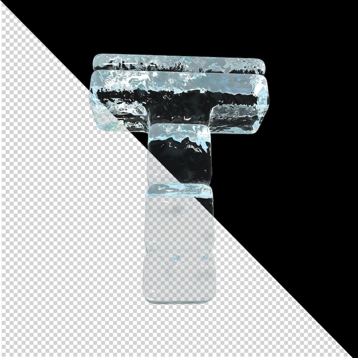 PSD ansicht von unten auf buchstaben aus eisbarren. 3d-buchstabe t