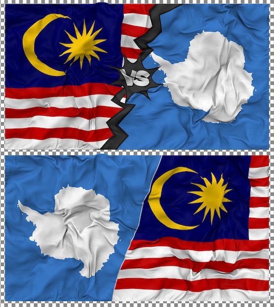 L'Antarctique contre la Malaisie Half Combined Flag Cloth Bump Texture Rendering en 3D