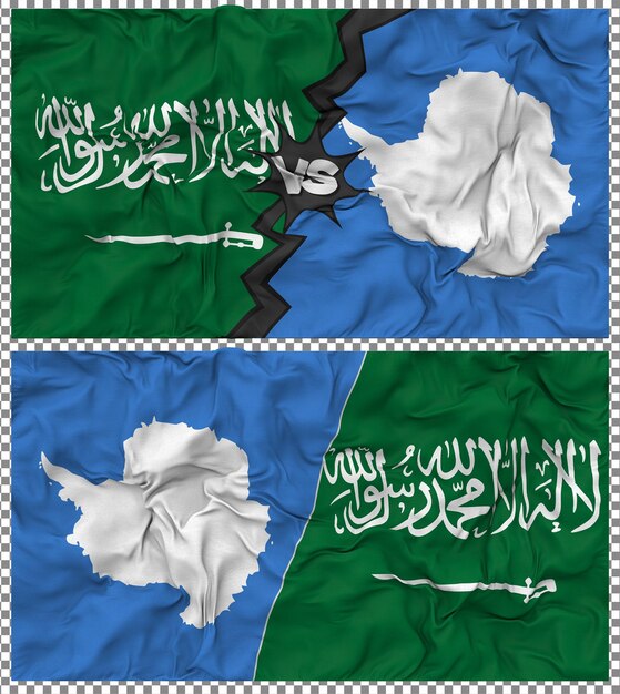 Antártida contra Arabia Saudita Media bandera combinada Construcción de la tela y la textura en 3D