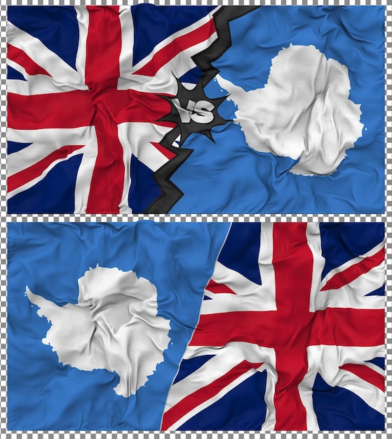 Antártida contra el Reino Unido Media bandera combinada Tejido Bump Textura Renderización 3D