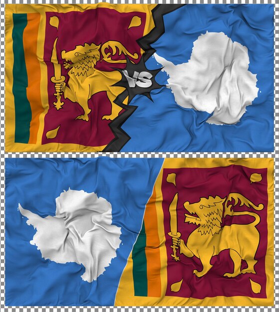 Antártida contra Sri Lanka Media bandera combinada con textura 3D de la tela