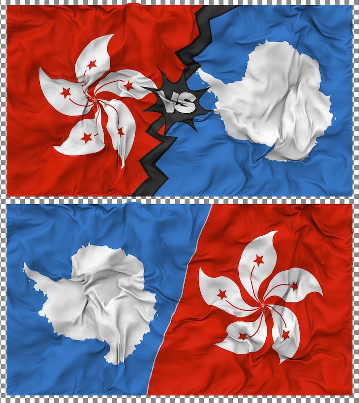 PSD antártida versus hong kong meia bandeira combinada textura de tecido de bump renderização 3d