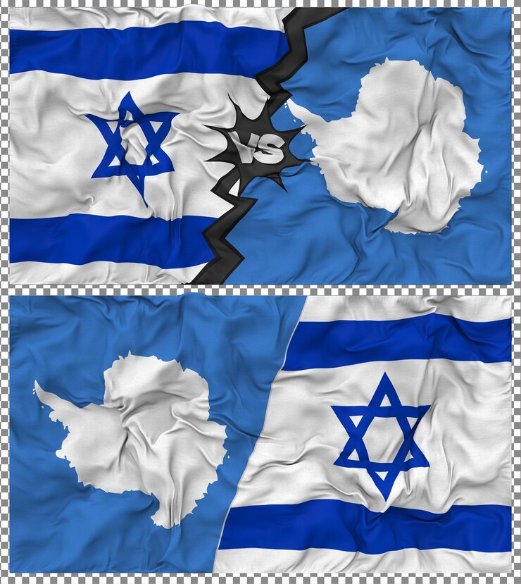 PSD antártida versus israel meia bandeira combinada textura de tecido 3d rendering