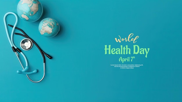 PSD antecedentes del día mundial de la salud con adorno de estetoscopio y miniatura de tierra