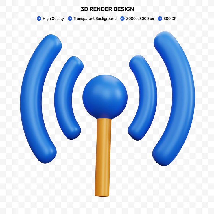 PSD antena de señal azul de renderizado 3d aislada