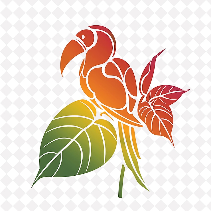 PSD anthurium con siluetas de loro y motivos simplificados con diseño vectorial de ilustraciones creativas