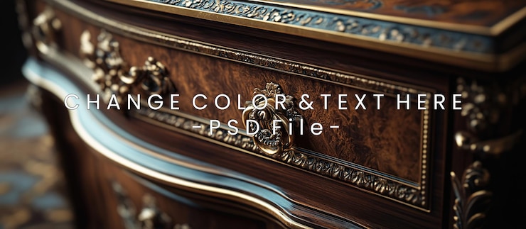 PSD antico cassetto di legno con intricati accenti d'oro