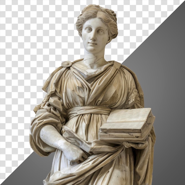 Antiga estátua de mármore de PNG segurando livro