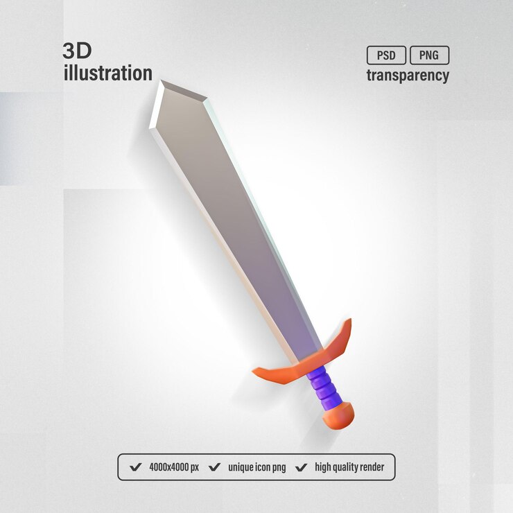 PSD antigo ativo de jogo de espada mágica icon isolado renderização 3d ilustração