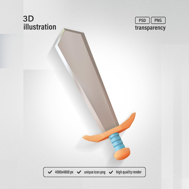 PSD antigo ativo de jogo de espada mágica icon isolado renderização 3d ilustração