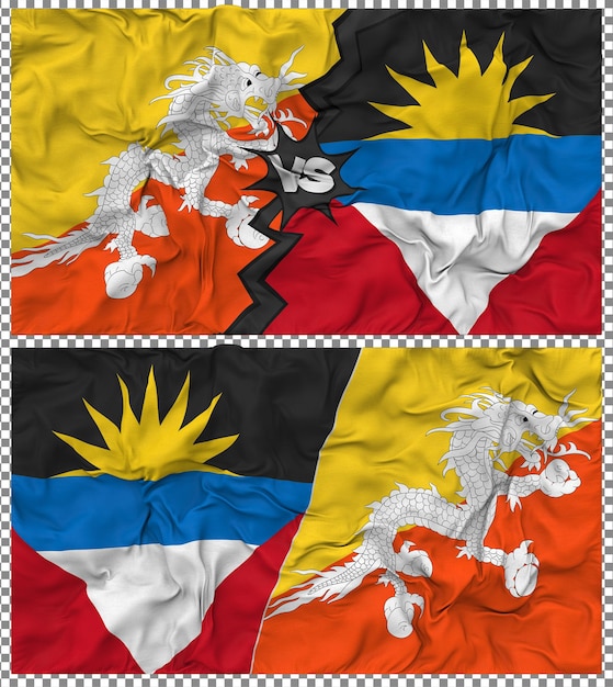 Antigua y Barbuda contra Bután Media bandera combinada con textura 3D de la tela