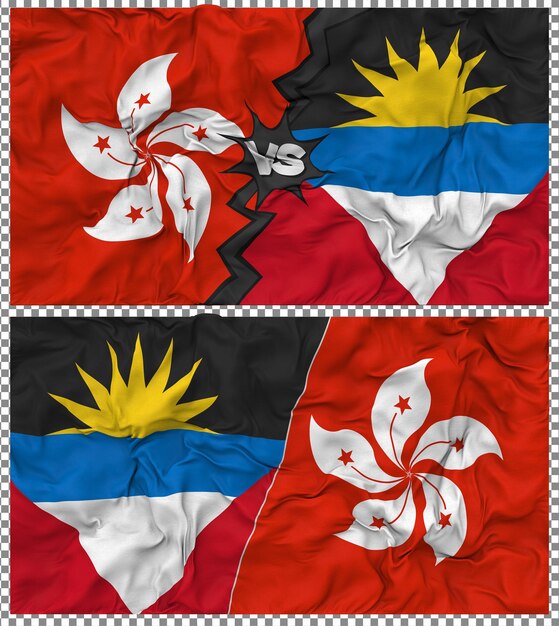 Antigua y Barbuda contra Hong Kong Media bandera combinada Construcción de la tela de la bandera en 3D