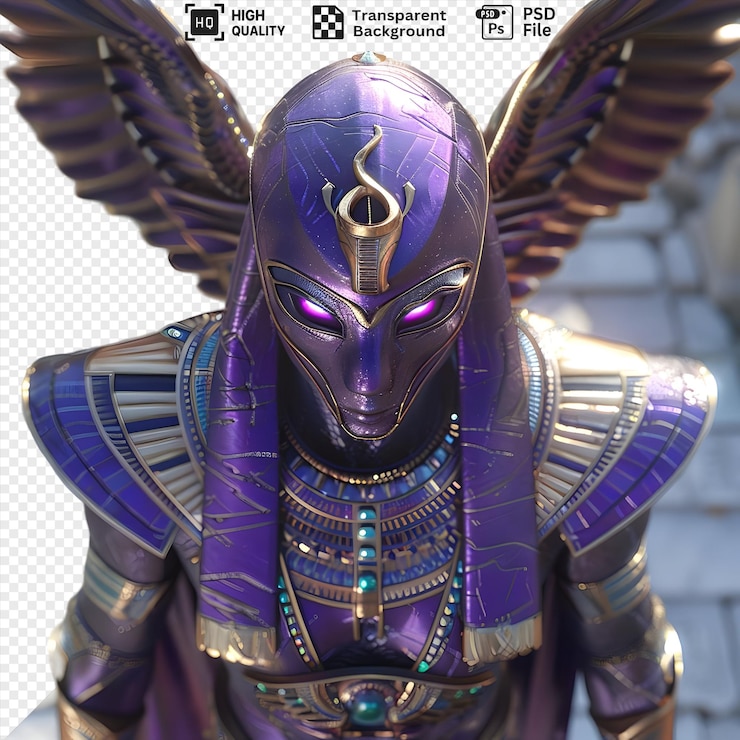 PSD antigua diosa egipcia con alas y intrincadas joyas modelo 3d render con fondo claro no