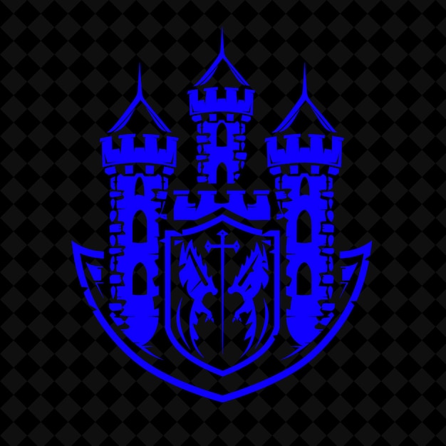 PSD antiguo emblema del clan del castillo con castillo y escudo para decoración diseños minimalistas vectoriales creativos