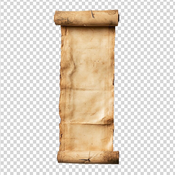 PSD antiguo pergamino rollo en blanco papel antiguo aislado sobre un fondo transparente