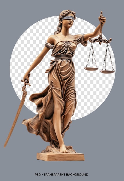 Antike goldene Statue von Lady Justice mit Schuppen und Schwert
