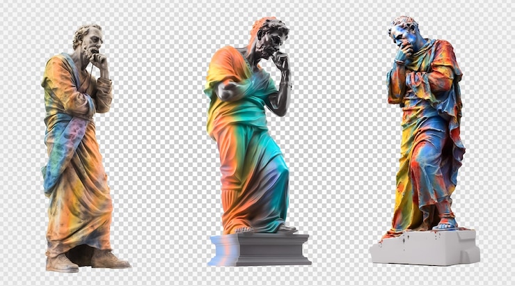 PSD antike griechische philosophenstatue isoliert auf transparentem hintergrund generative ki