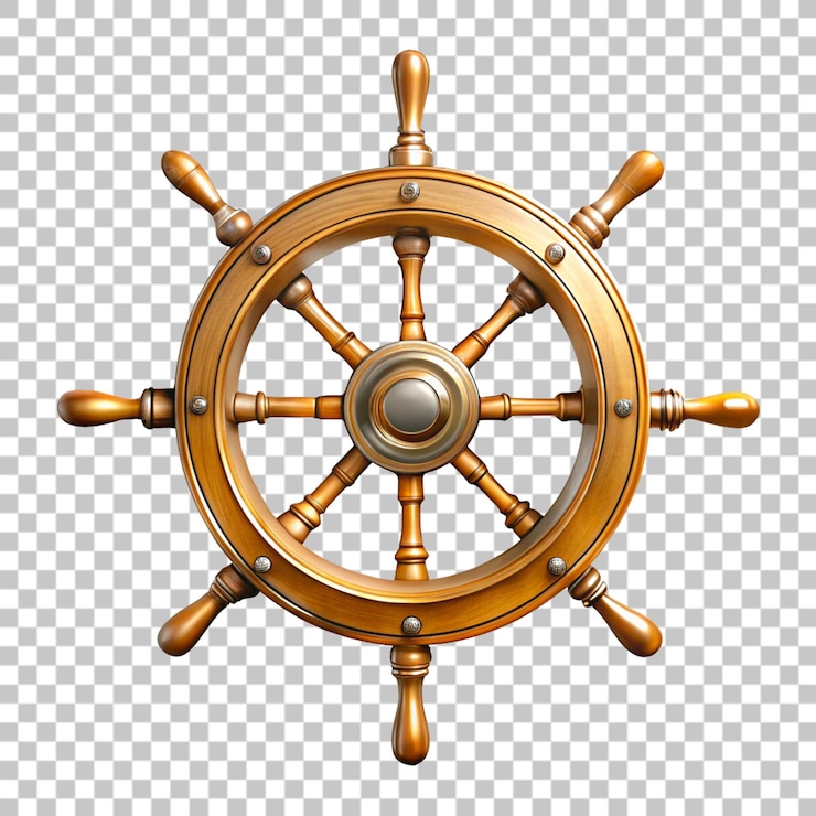 PSD antique wooden ship wheel isolated on transparent background 3d rendering illustration