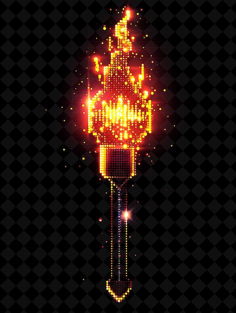 Antorcha ardiente 16 bits píxel con fuego y llamas con una audaz forma Y2K colecciones de arte de color neón