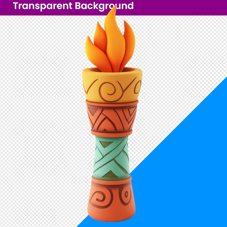 PSD antorcha decorativa de colores con elemento de llama