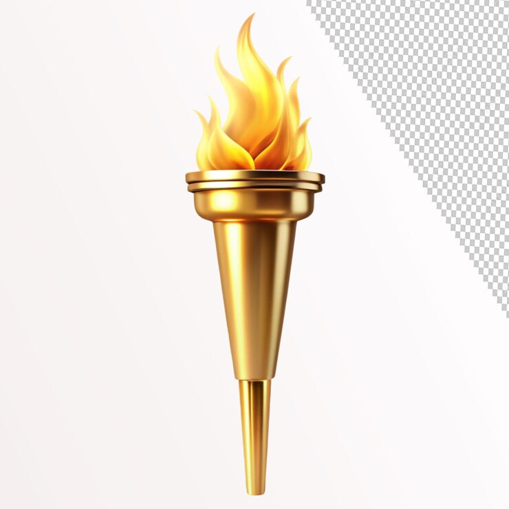 PSD antorcha de fuego dorada sobre un fondo transparente