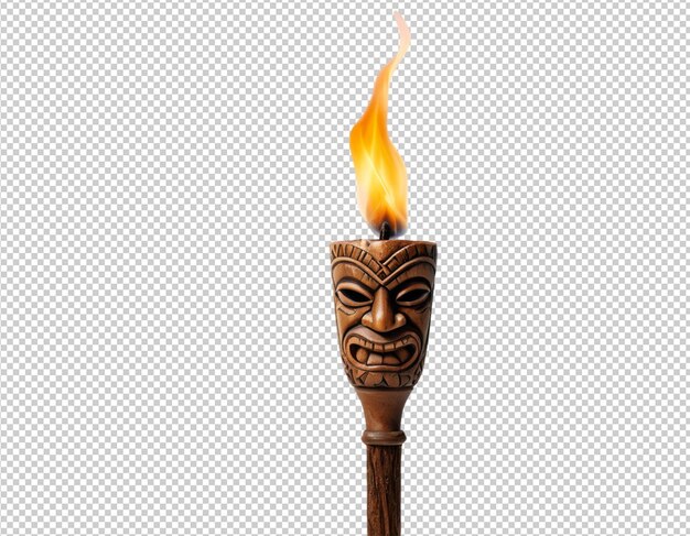 una antorcha de madera con una cara enojada en ella