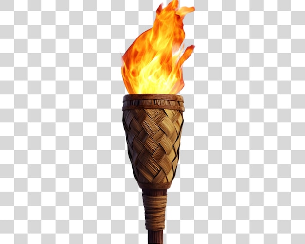 Antorcha Tiki con una llama ardiendo en la parte superior aislada sobre un fondo blanco