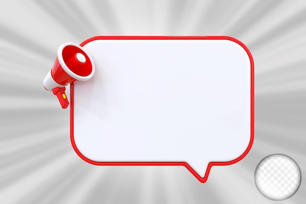 Anúncio com um megafone e um balão de fala, renderização 3D
