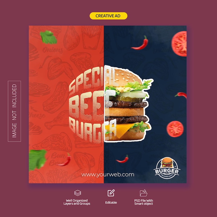 PSD anuncio creativo de hamburguesas