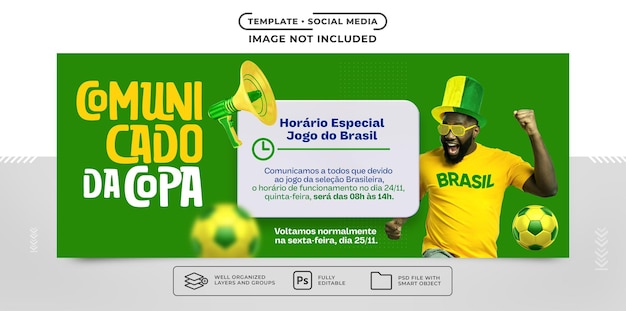 PSD anúncio de banner de mídia social partidas da copa do mundo no brasil