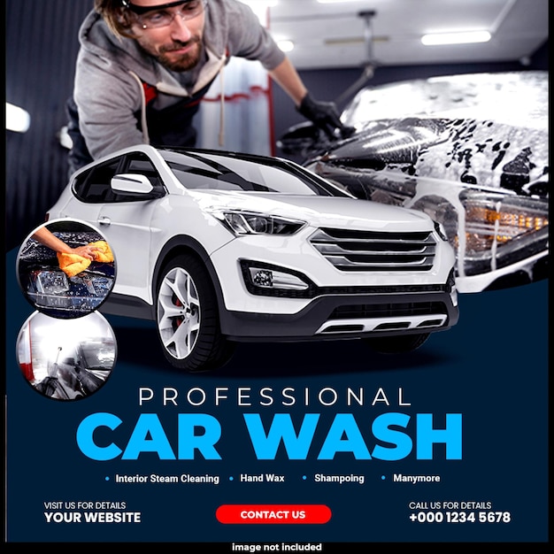 Anúncio de lavagem de carros profissional nas redes sociais