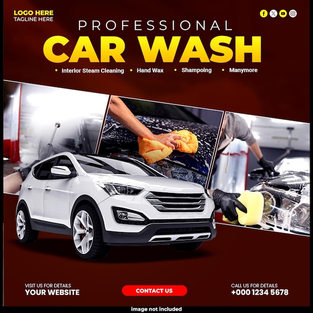 Anúncio de lavagem de carros profissional nas redes sociais