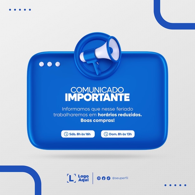 PSD anúncio de megafone de modelo de postagem de mídia social em português do brasil