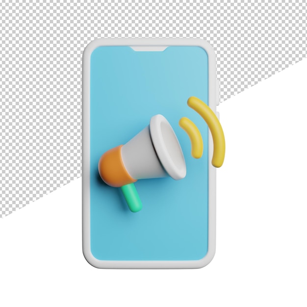 Anúncio de publicidade de marketing Um telefone celular azul e branco com um megafone no meio