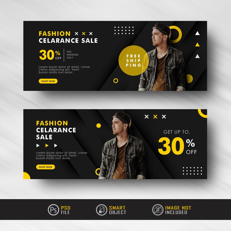 Anúncio de venda de moda moderna preto amarelo Banner de mídia social