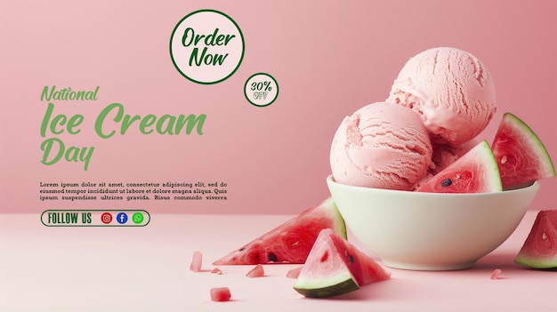PSD un anuncio de un helado anuncia el pedido ahora