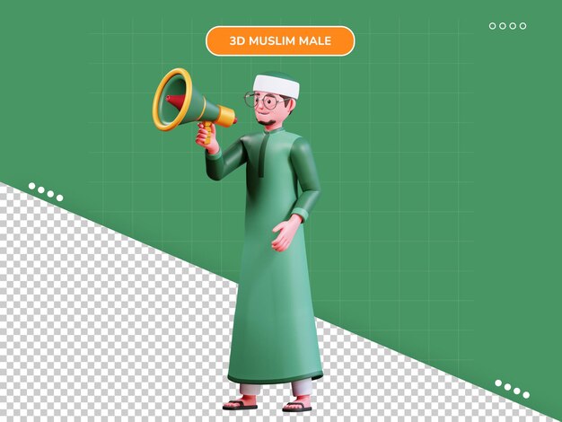 Anuncio de hombre musulmán de personaje 3d con ropa verde