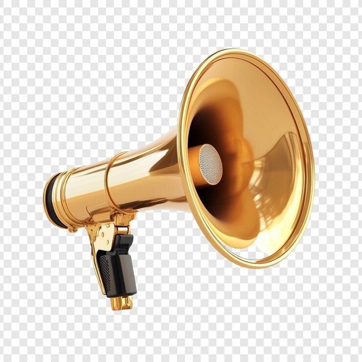 PSD anuncio de megáfono dorado altavoz de transmisión de comunicaciones