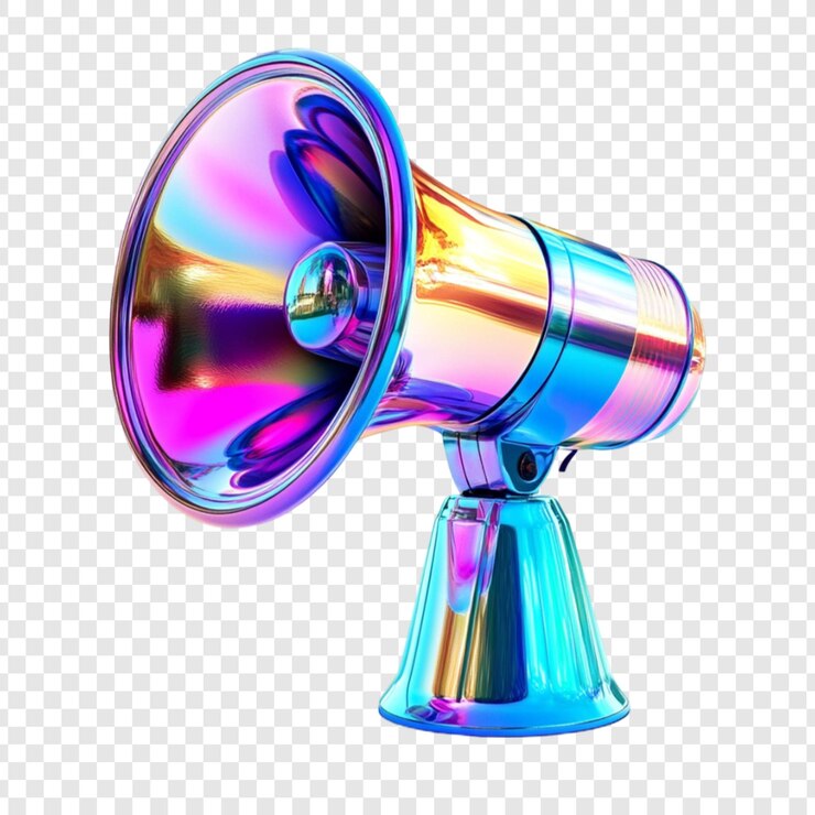 PSD anuncio de megáfono iridescente colorido sonido altavoz