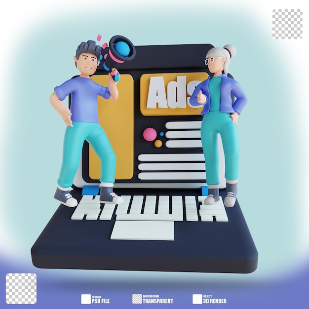 Anúncio on-line de ilustração 3d