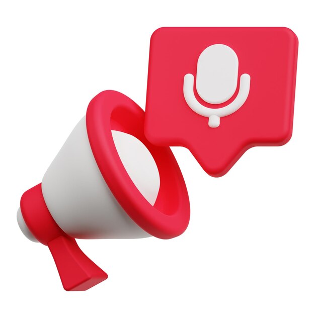 anuncios de audio icono 3D aislado en el fondo blanco